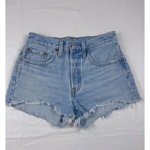 Levi's Premium 501 Original High Rise Cut Off Denim Shorts Light Wash Blue 26
